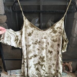 American Eagle Outfitters Olive and Cream Tie-Dye Tank Top